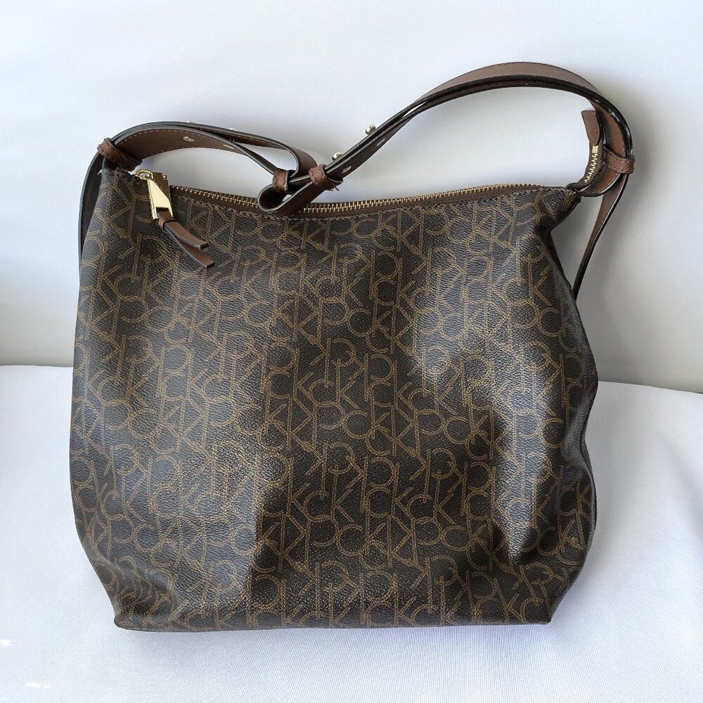 Calvin Klein work shoulder hand bag purse brown office professional women luxury